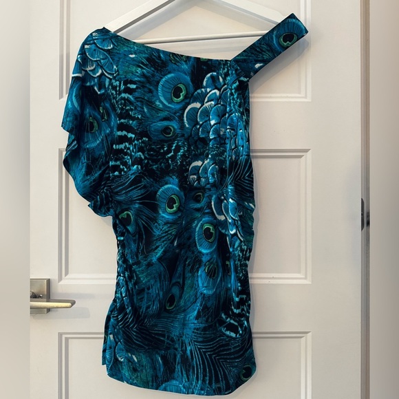 Laura Tops - Laura Peacock Blue/Green One-Shoulder Top - 2010s: Business Casual/Office Siren
